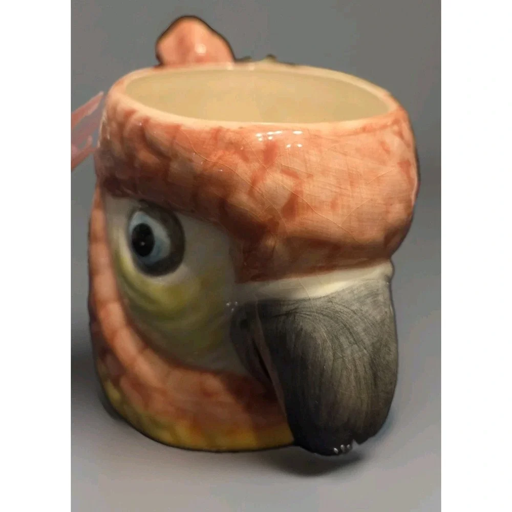 Pink Macaw Parrot Head Cerami Mug Studio Made & Hand Painted - Gift ! Gorgeous!